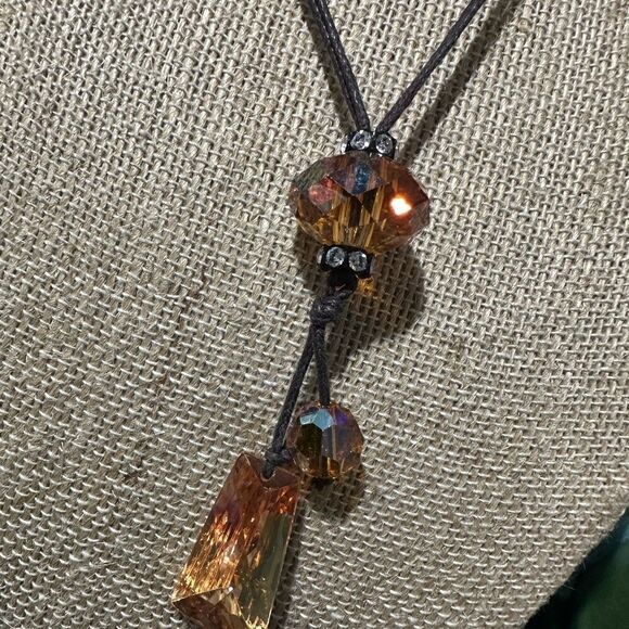Genuine Crystal Boho Corded Necklace 14” - Picture 2 of 4